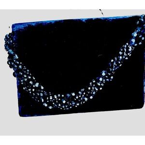 Vtg Midnight Blue Velvet Handbag Chunky  Beaded Strap Vanessa Cocktail Purse Y2K